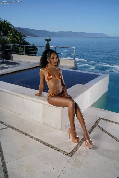 Солнечная африканка рядом с бассейном