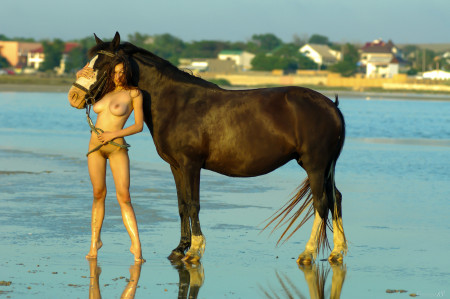 Летний портрет девушки с лошадью