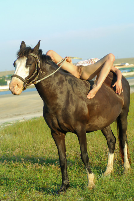 Летний портрет девушки с лошадью